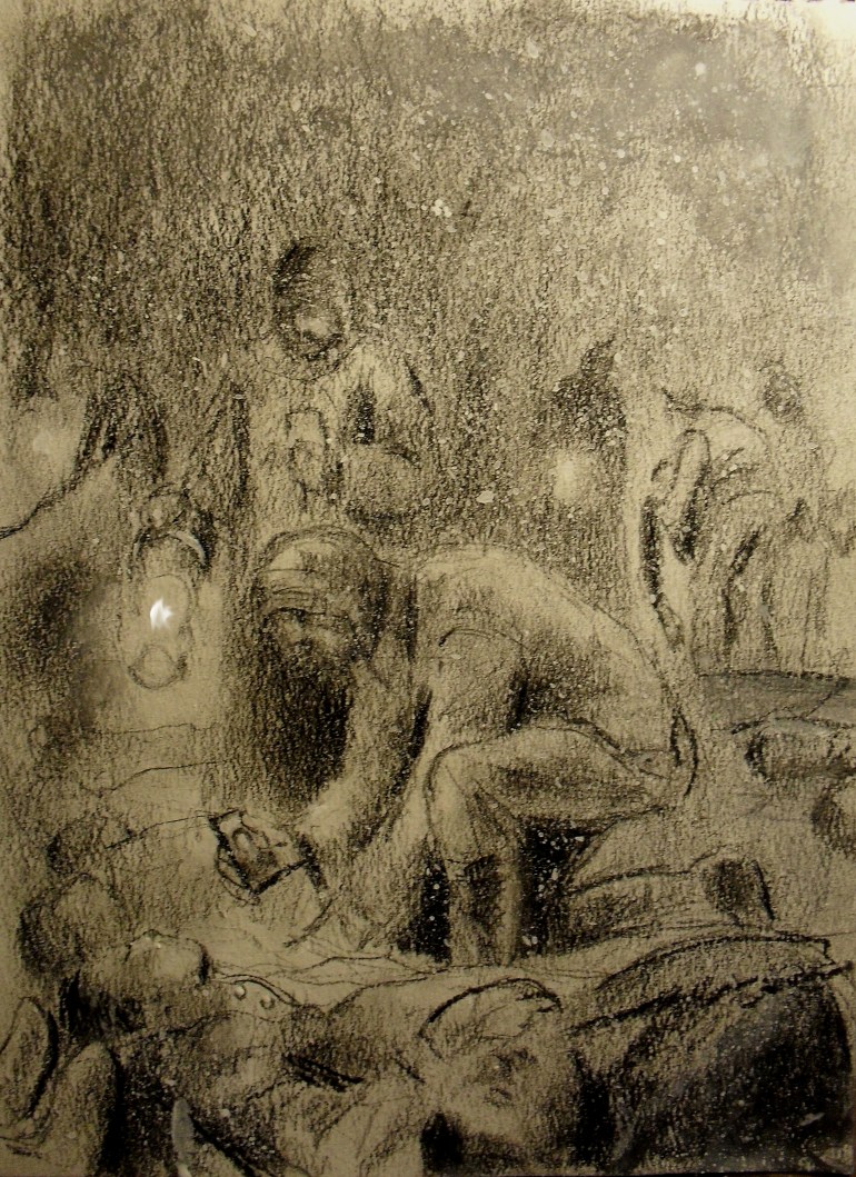 Christmas Truce drawing---preparing for burial